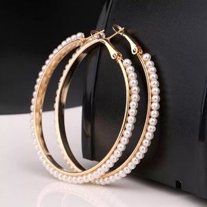 White Gold Beaded Hoop Earrings